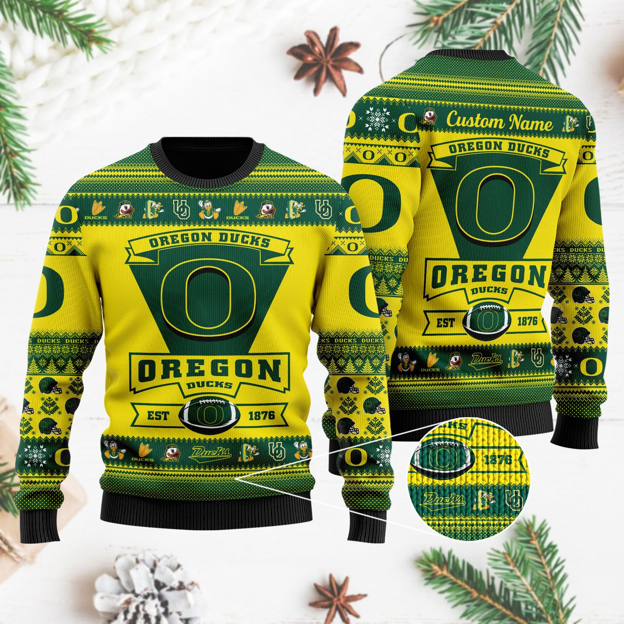 Oregon Ducks Football Team Logo Custom Name Personalized Ugly Christmas Sweater Oregon Ducks Football Team Logo Custom Name Personalized Ugly Christmas Sweater