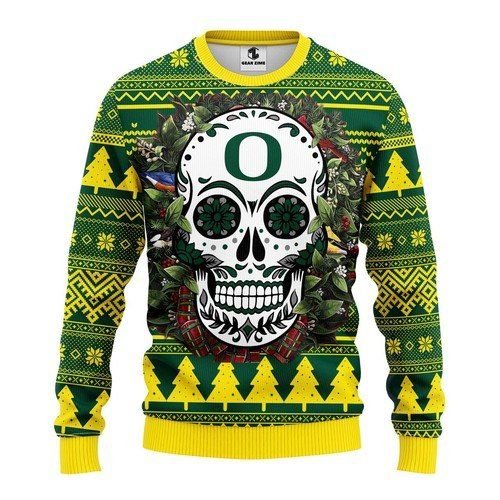 Oregon Ducks Skull Flower For Unisex Ugly Christmas Sweater Oregon Ducks Skull Flower For Unisex Ugly Christmas Sweater
