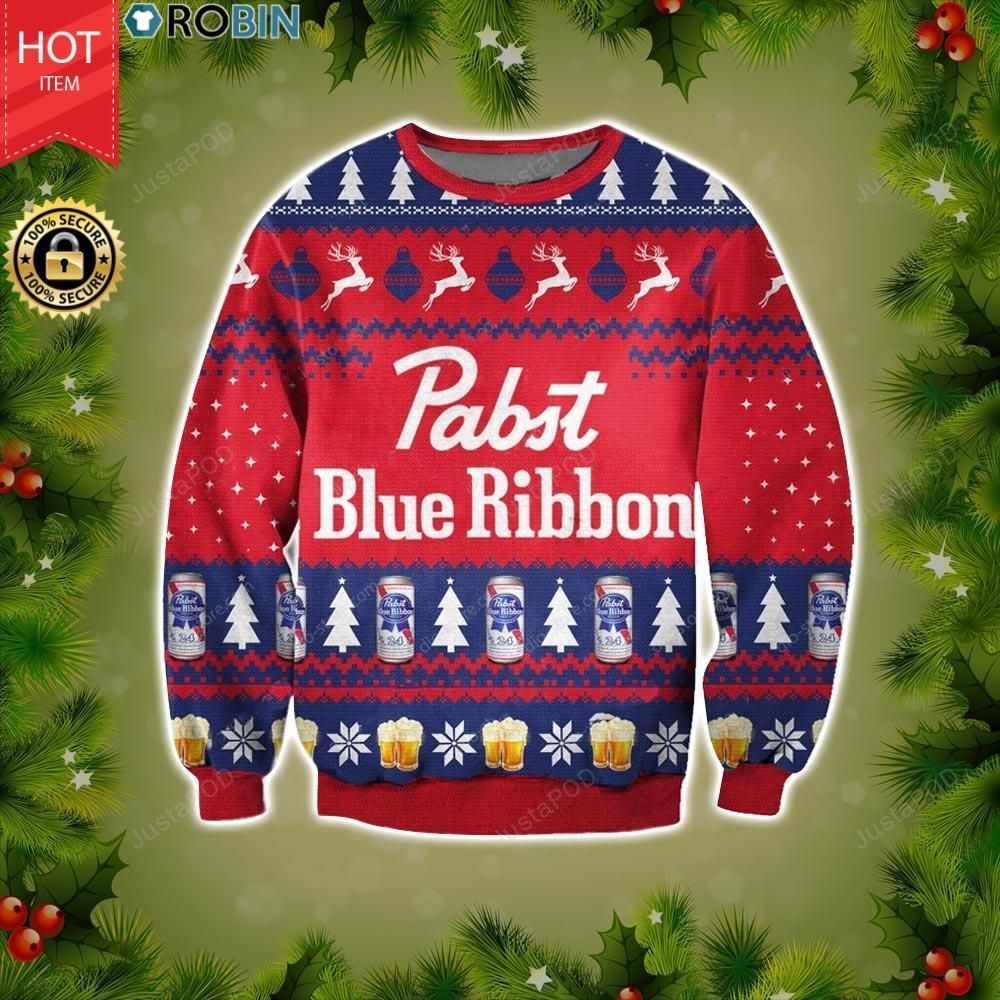 Pabst Blue Ribbon Beer Ugly Christmas Sweater Pabst Blue Ribbon Beer Ugly Christmas Sweater