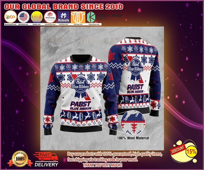 Pabst blue ribbon beer ugly Christmas sweater Pabst blue ribbon beer ugly Christmas sweater