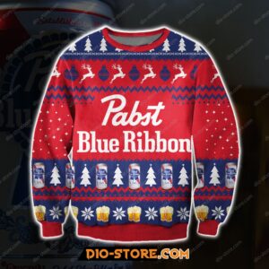 Pattern Pabst Blue Ribbon Beer Ugly Christmas Sweater