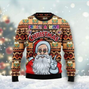 Peace And Love Christmas Santa Claus Ugly Christmas Sweater