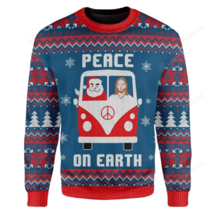 Peace On Earth Santa Claus And Jesus In The Car Ugly Christmas Sweater