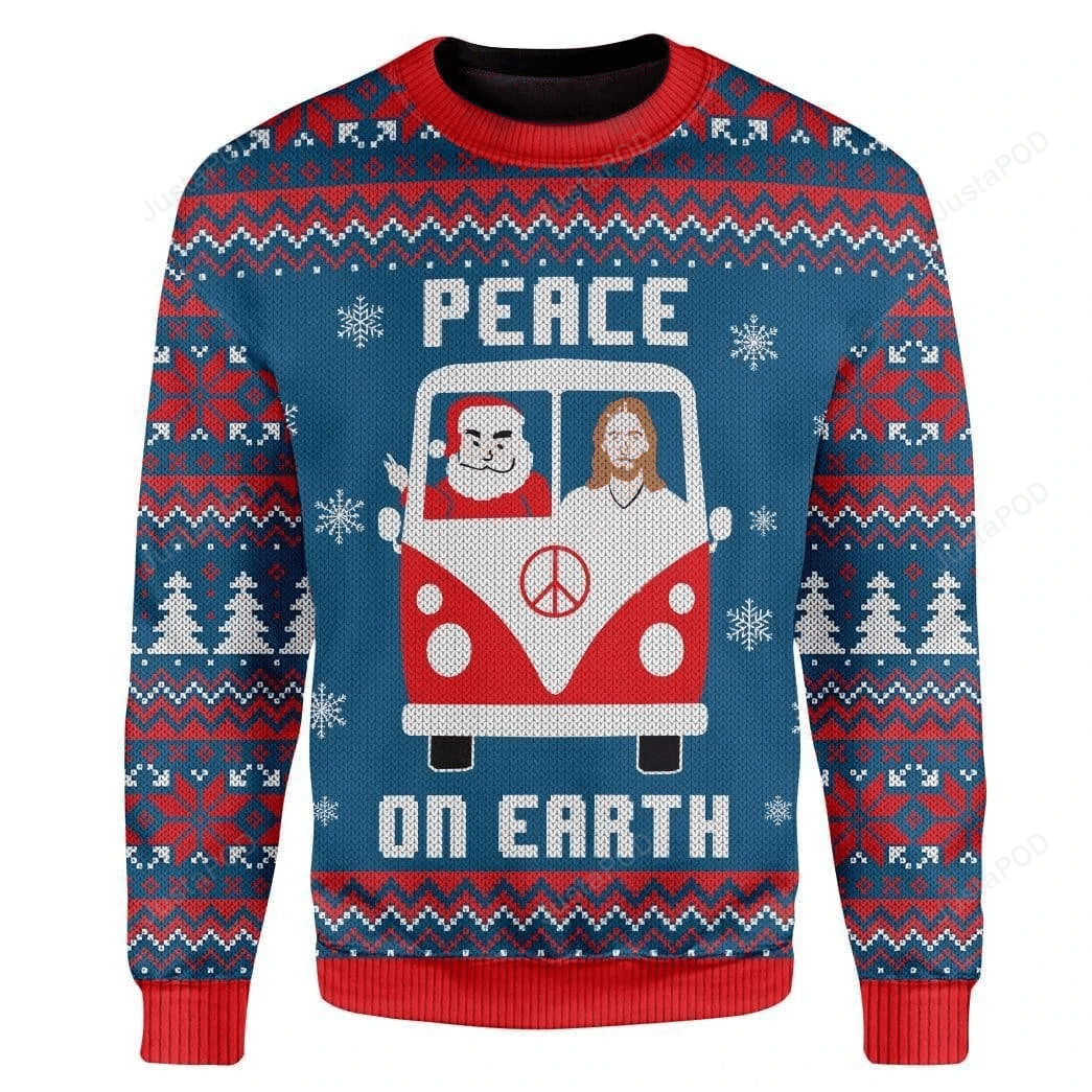 Peace On Earth Santa Claus And Jesus In The Car Ugly Christmas Sweater Peace On Earth Santa Claus And Jesus In The Car Ugly Christmas Sweater