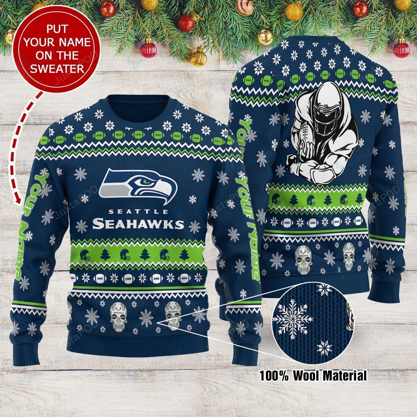 Personalized Custom Name Seattle Seahawks Ugly Christmas Sweater Personalized Custom Name Seattle Seahawks Ugly Christmas Sweater
