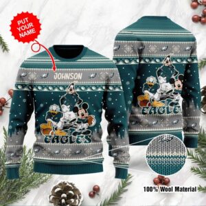 Philadelphia Eagles Disney Donald Duck Mickey Mouse Goofy Personalized Ugly Christmas Sweater