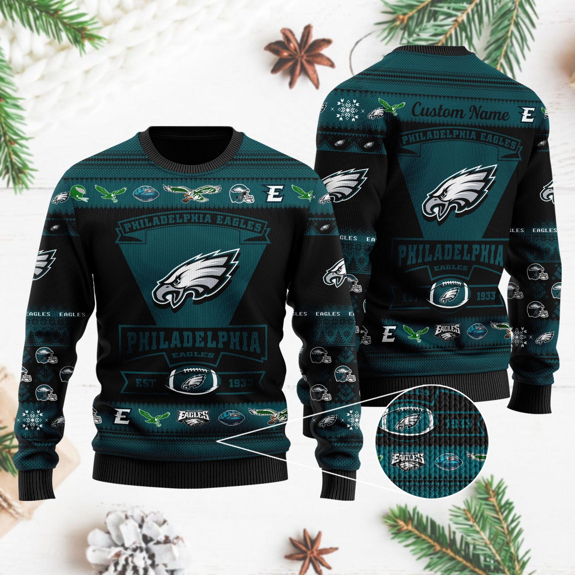 Philadelphia Eagles Football Team Logo Custom Name Personalized Ugly Christmas Sweater Philadelphia Eagles Football Team Logo Custom Name Personalized Ugly Christmas Sweater