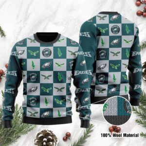 Philadelphia Eagles Logo Checkered Flannel Ugly Christmas Sweater