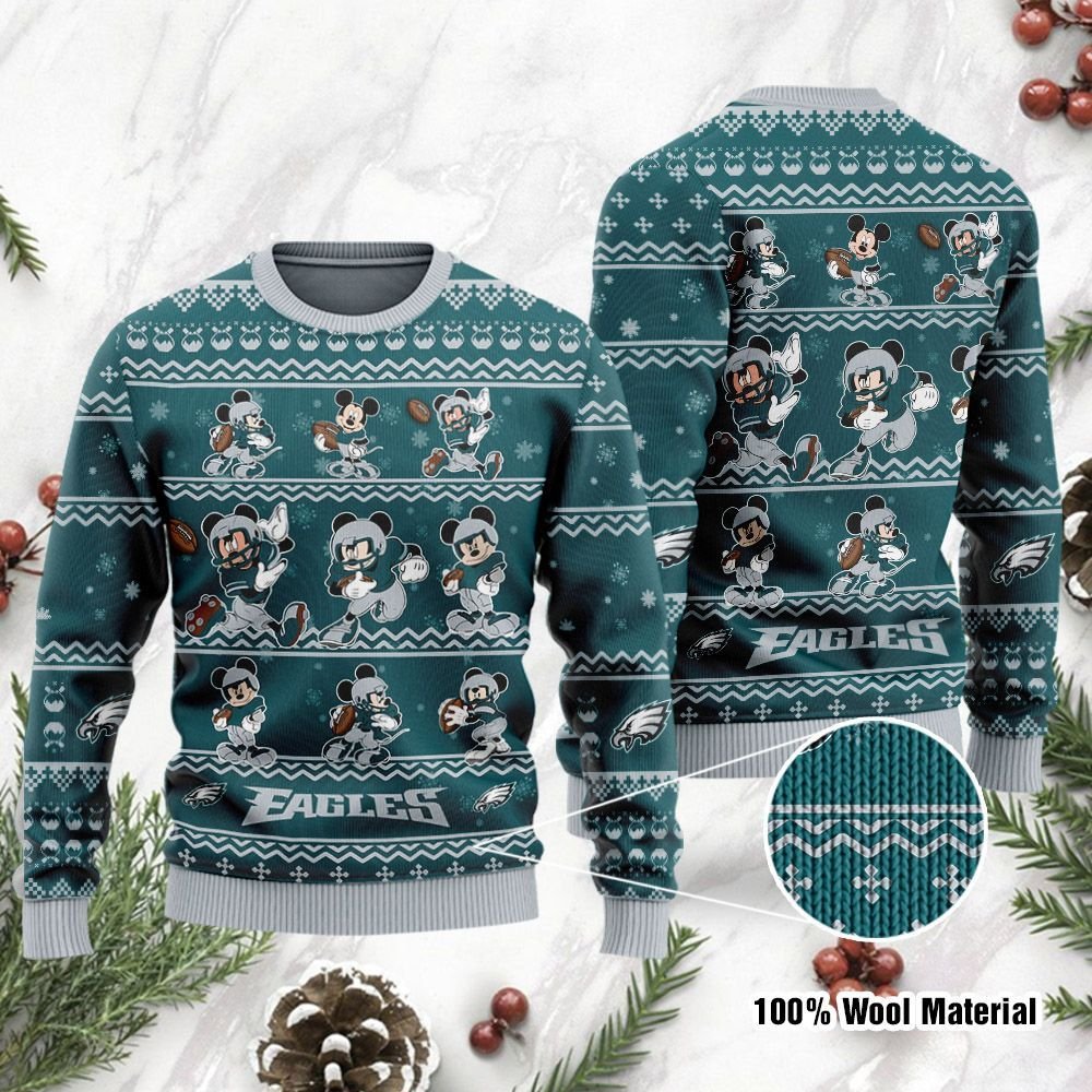 Philadelphia Eagles Mickey Mouse Holiday Party Ugly Christmas Sweater Philadelphia Eagles Mickey Mouse Holiday Party Ugly Christmas Sweater
