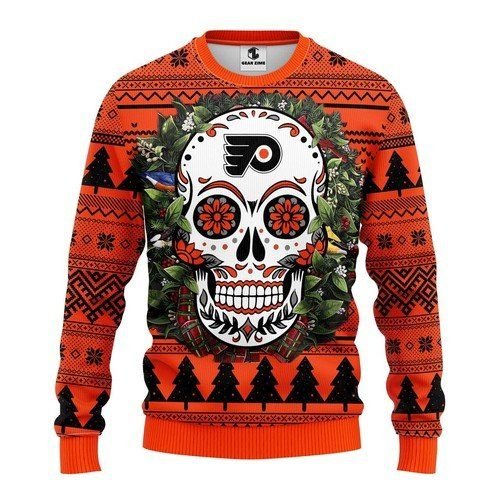 Philadelphia Flyers Skull Flower For Unisex Ugly Christmas Sweater Philadelphia Flyers Skull Flower For Unisex Ugly Christmas Sweater