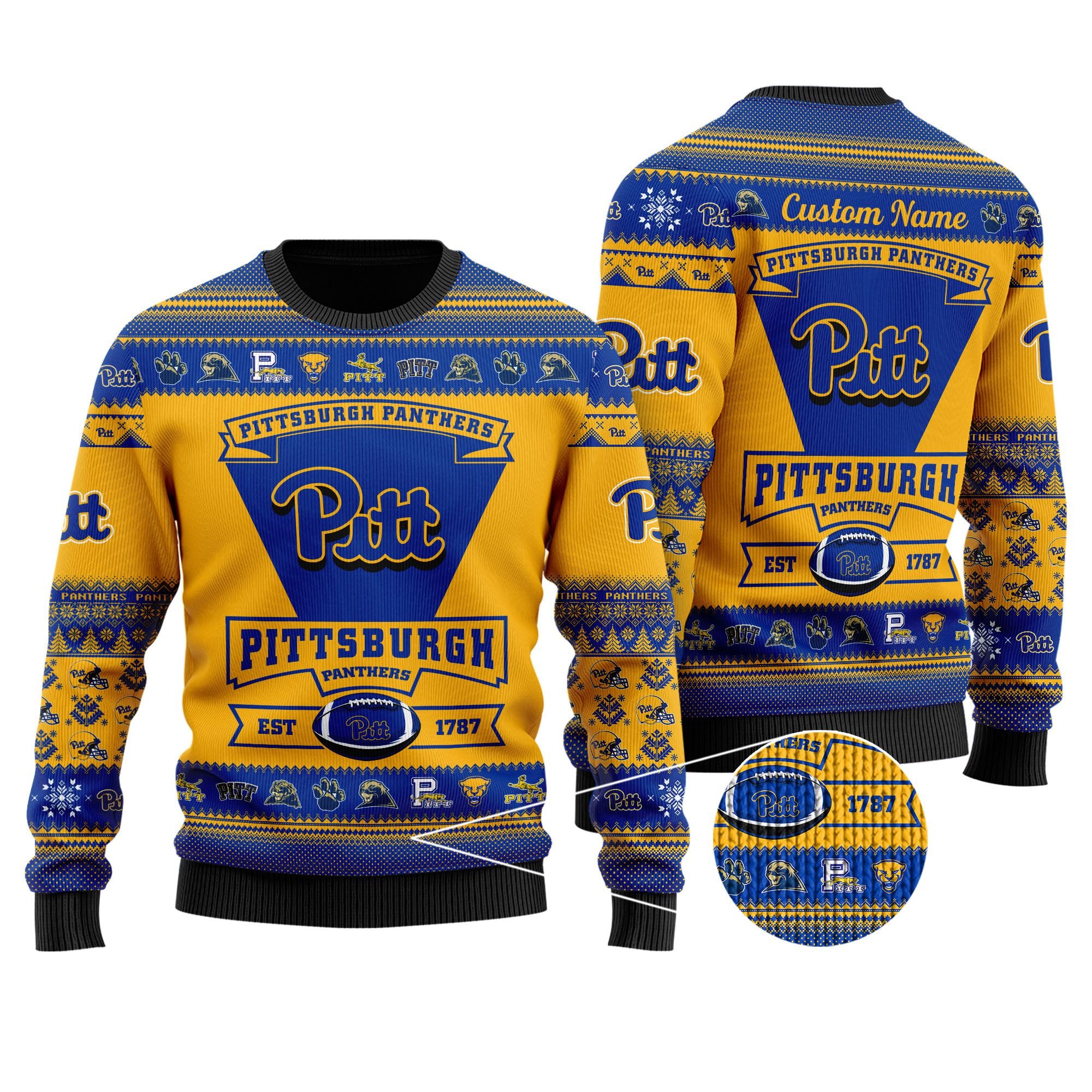 Pittsburgh Panthers Football Team Logo Personalized Ugly Christmas Sweater Pittsburgh Panthers Football Team Logo Personalized Ugly Christmas Sweater