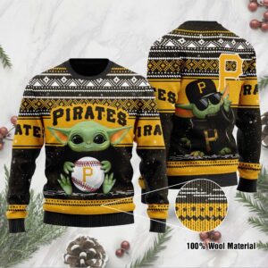 Pittsburgh Pirates Grogu Baby Yoda Hug Logo Ugly Christmas Sweater