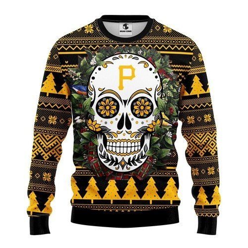 Pittsburgh Pirates Skull Flower Ugly Christmas Sweater Pittsburgh Pirates Skull Flower Ugly Christmas Sweater