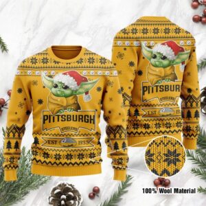 Pittsburgh Steelers Cute Baby Yoda Grogu Holiday Party Ugly Christmas Sweater