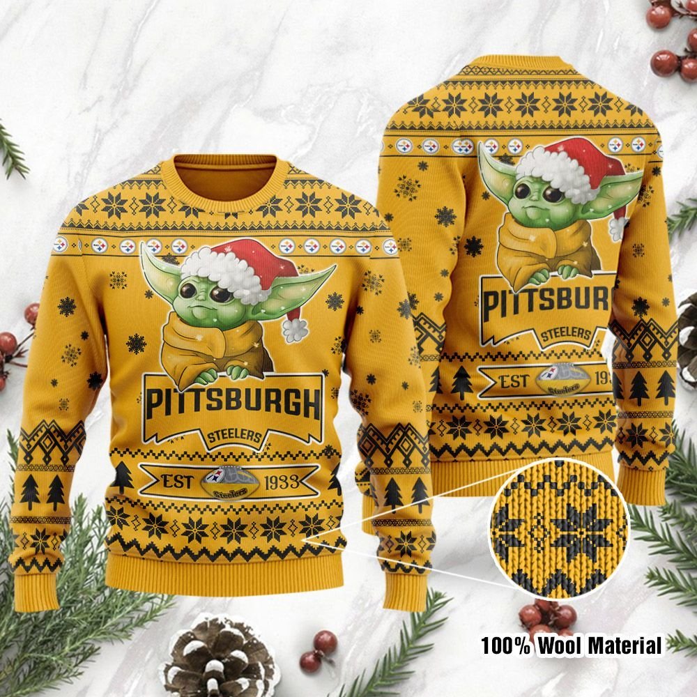 Pittsburgh Steelers Cute Baby Yoda Grogu Holiday Party Ugly Christmas Sweater Pittsburgh Steelers Cute Baby Yoda Grogu Holiday Party Ugly Christmas Sweater