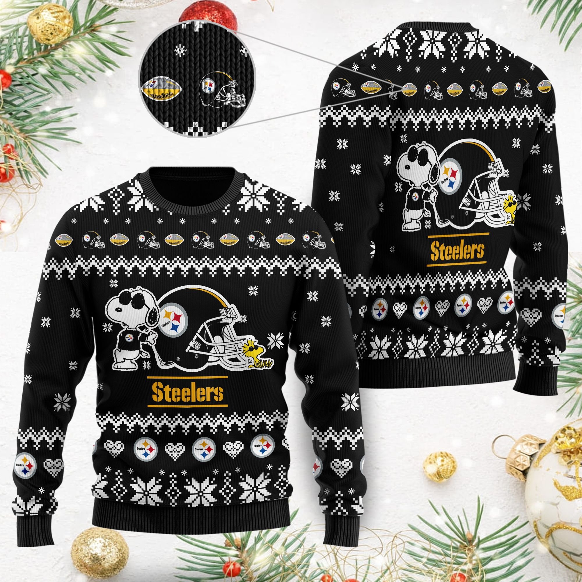 Pittsburgh Steelers Cute The Snoopy Show Football Helmet 3D All Over Print Ugly Christmas Sweater Pittsburgh Steelers Cute The Snoopy Show Football Helmet 3D All Over Print Ugly Christmas Sweater