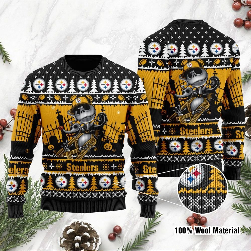 Pittsburgh Steelers Jack Skellington Halloween Holiday Party Ugly Christmas Sweater Pittsburgh Steelers Jack Skellington Halloween Holiday Party Ugly Christmas Sweater