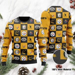 Pittsburgh Steelers Logo Checkered Flannel Design Ugly Christmas Sweater