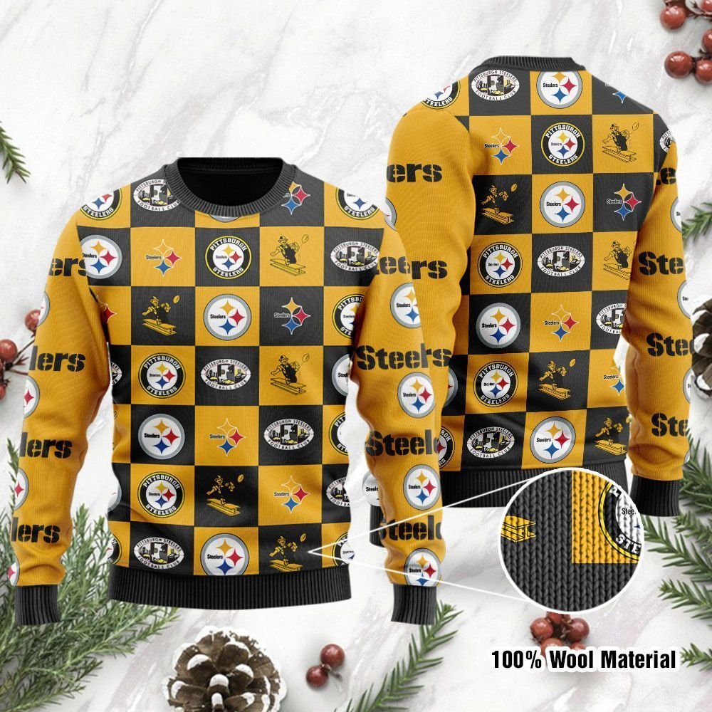 Pittsburgh Steelers Logo Checkered Flannel Design Ugly Christmas Sweater Pittsburgh Steelers Logo Checkered Flannel Design Ugly Christmas Sweater