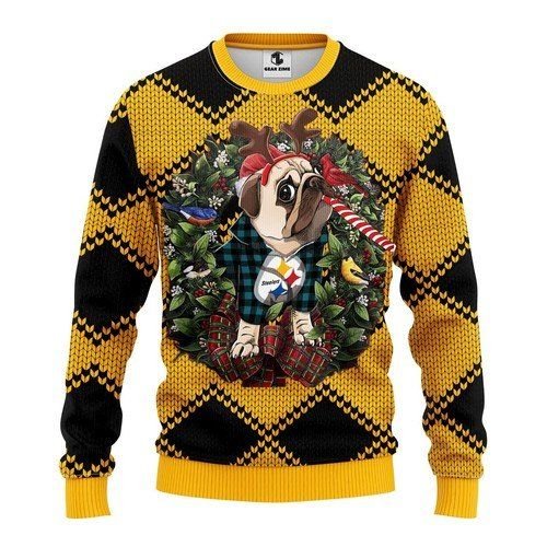 Pittsburgh Steelers Pug Dog For Unisex Ugly Christmas Sweater Pittsburgh Steelers Pug Dog For Unisex Ugly Christmas Sweater