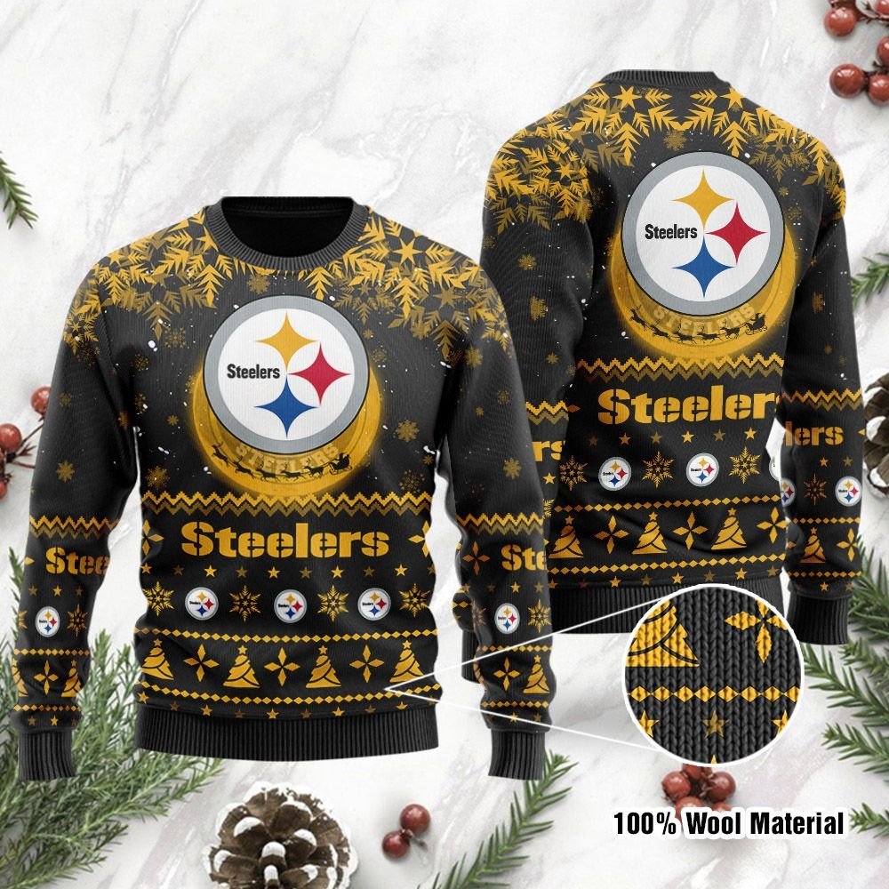 Pittsburgh Steelers Santa Claus In The Moon Ugly Christmas Sweater Pittsburgh Steelers Santa Claus In The Moon Ugly Christmas Sweater