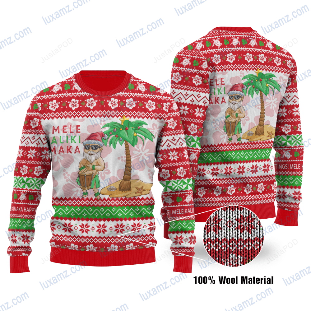 Polynesian Hawaii Santa Claus Summer Ugly Christmas Sweater Polynesian Hawaii Santa Claus Summer Ugly Christmas Sweater