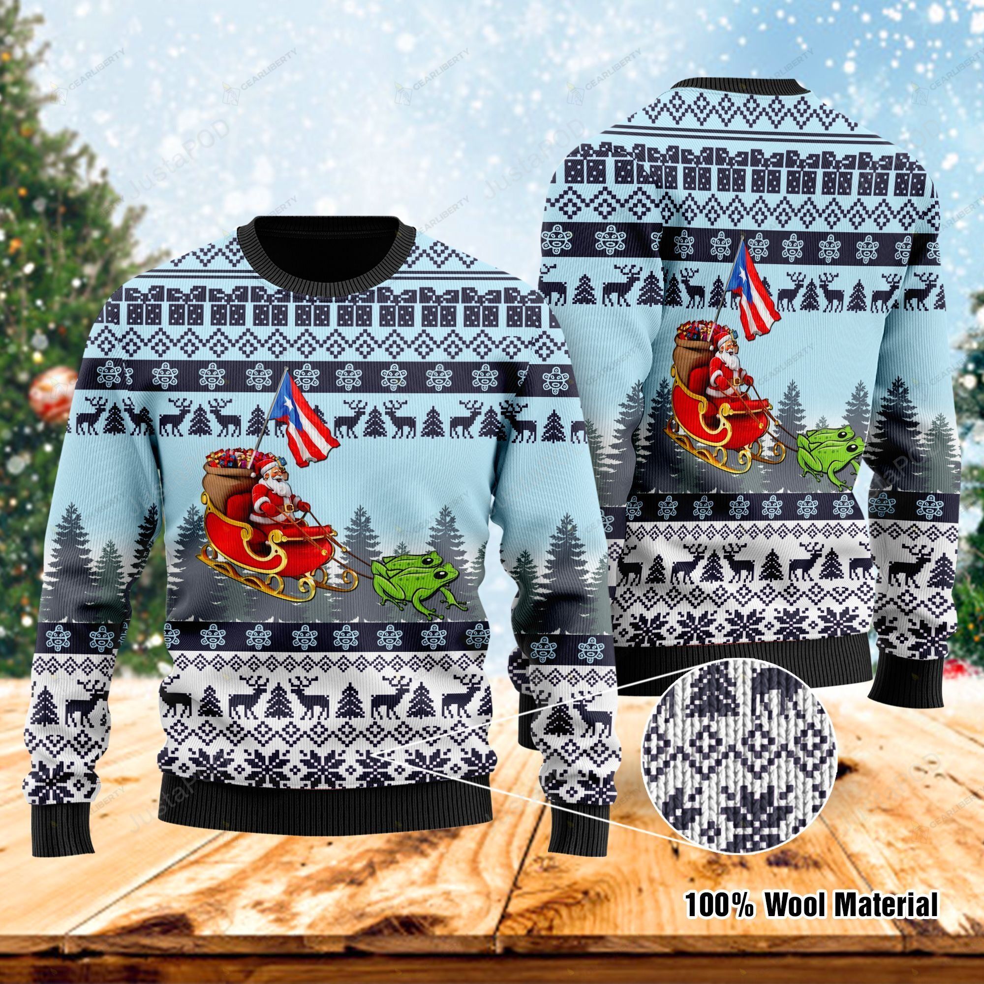 Puerto Rico Santa Claus With Coqui Frog Ugly Sweater Puerto Rico Santa Claus With Coqui Frog Ugly Sweater