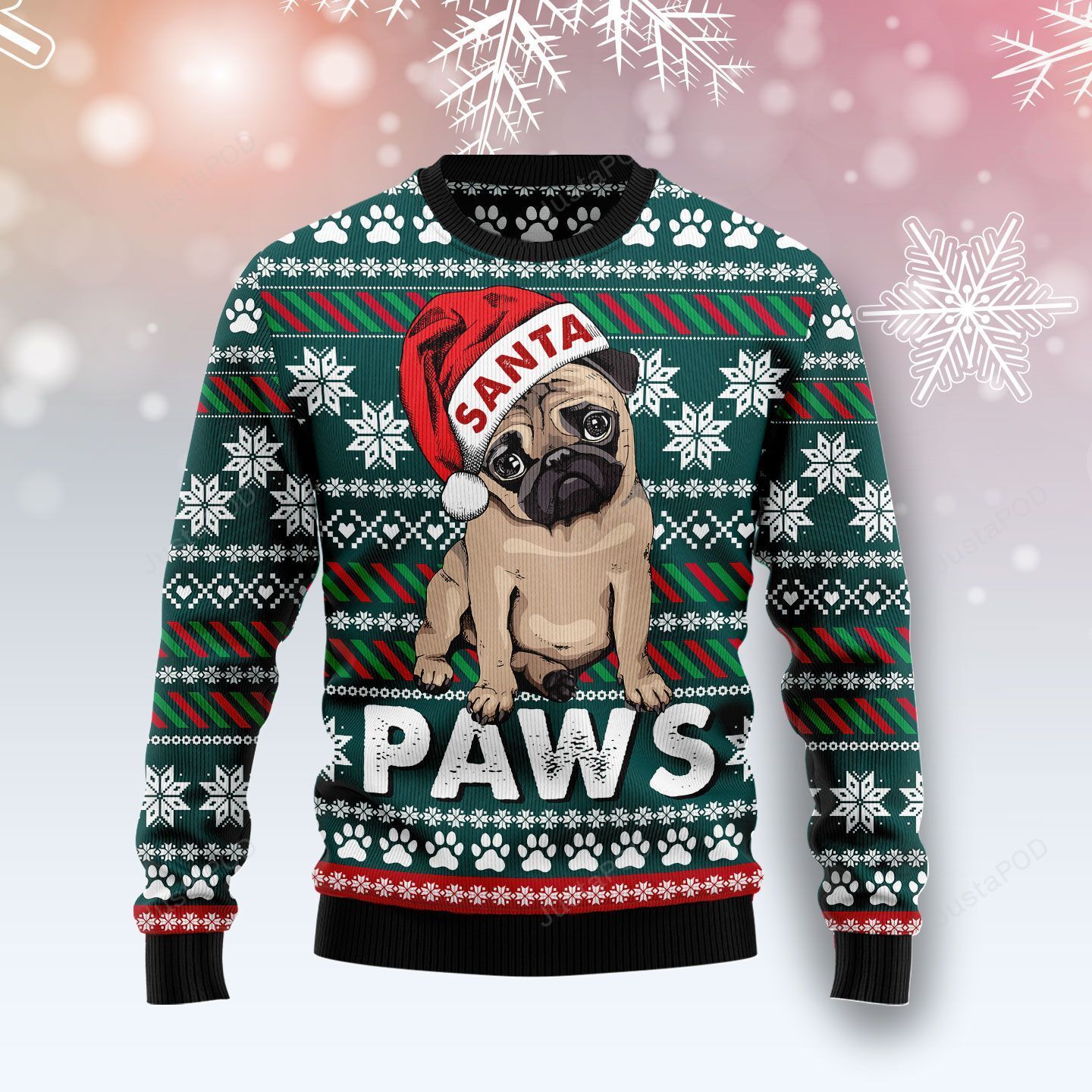 Pug Santa Paws Ugly Christmas Sweater Pug Santa Paws Ugly Christmas Sweater