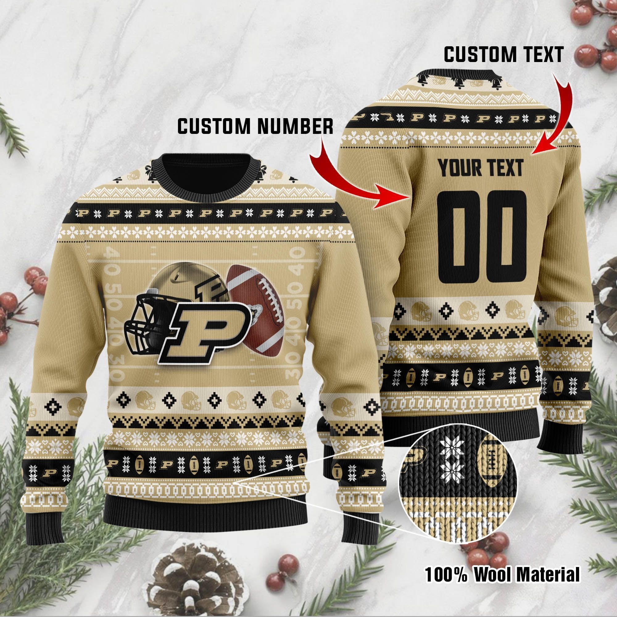 Purdue Boilermakers Custom Name & Number Personalized Ugly Christmas Sweater Purdue Boilermakers Custom Name & Number Personalized Ugly Christmas Sweater