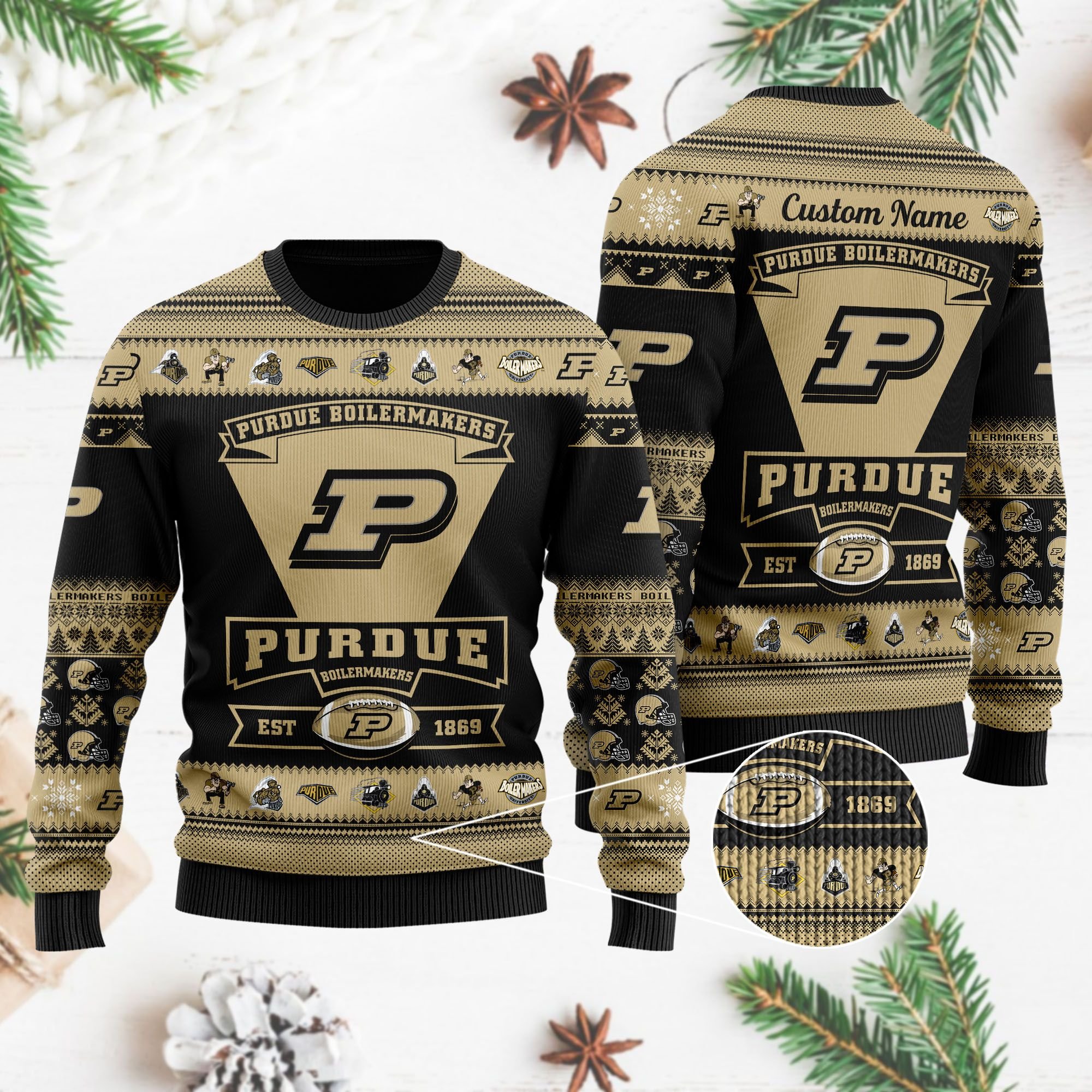 Purdue Boilermakers Football Team Logo Custom Name Personalized Ugly Christmas Sweater Purdue Boilermakers Football Team Logo Custom Name Personalized Ugly Christmas Sweater