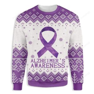 Purple Ribbon Alzheimer Awareness Ugly Christmas Sweater