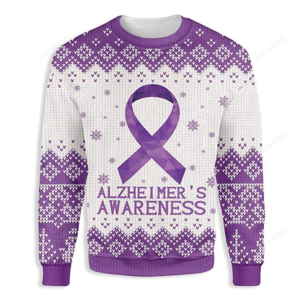 Purple Ribbon Alzheimer Awareness Ugly Christmas Sweater Purple Ribbon Alzheimer Awareness Ugly Christmas Sweater