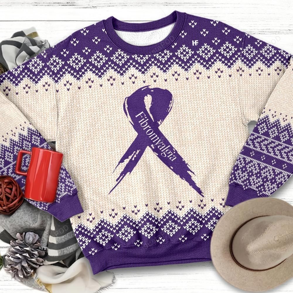 Purple Ribbon Fibromyalgia Awareness Ugly Christmas Sweater Purple Ribbon Fibromyalgia Awareness Ugly Christmas Sweater