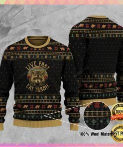 Raccoon Live Fast Eat Trash Ugly Sweater
