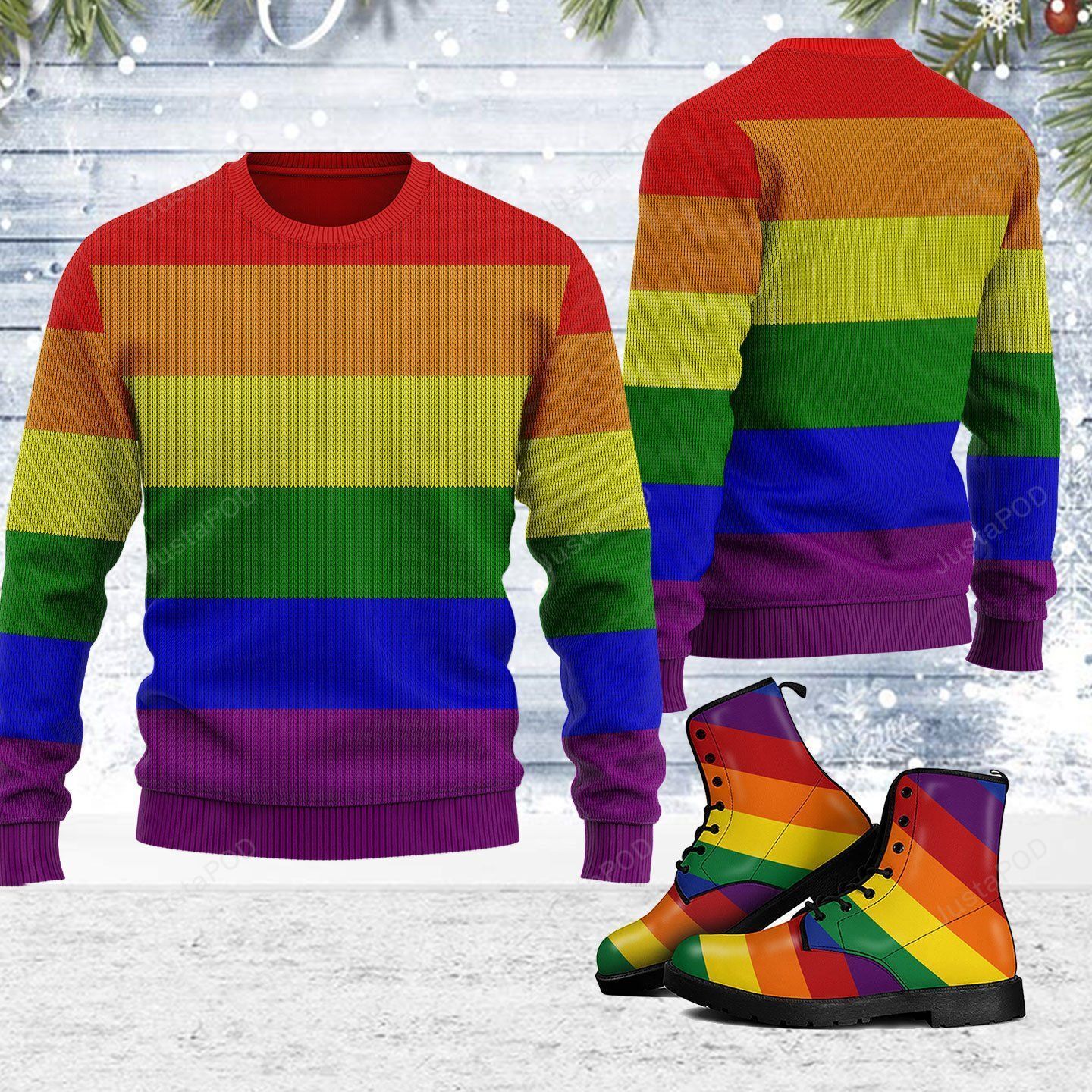 Rainbow Flag LGBT Ugly Christmas Sweater Rainbow Flag LGBT Ugly Christmas Sweater