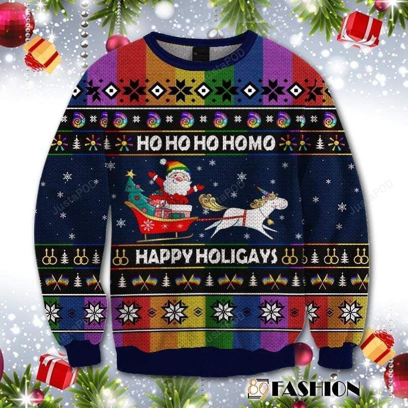 Rainbow Unicorn Hohoho Homo Happy Holigays Ugly Christmas Sweater Rainbow Unicorn Hohoho Homo Happy Holigays Ugly Christmas Sweater
