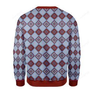 Red And Blue Rhombus Pattern With God’s Portrait Merry Christmas Gearhomies For Unisex Ugly Christmas Sweater