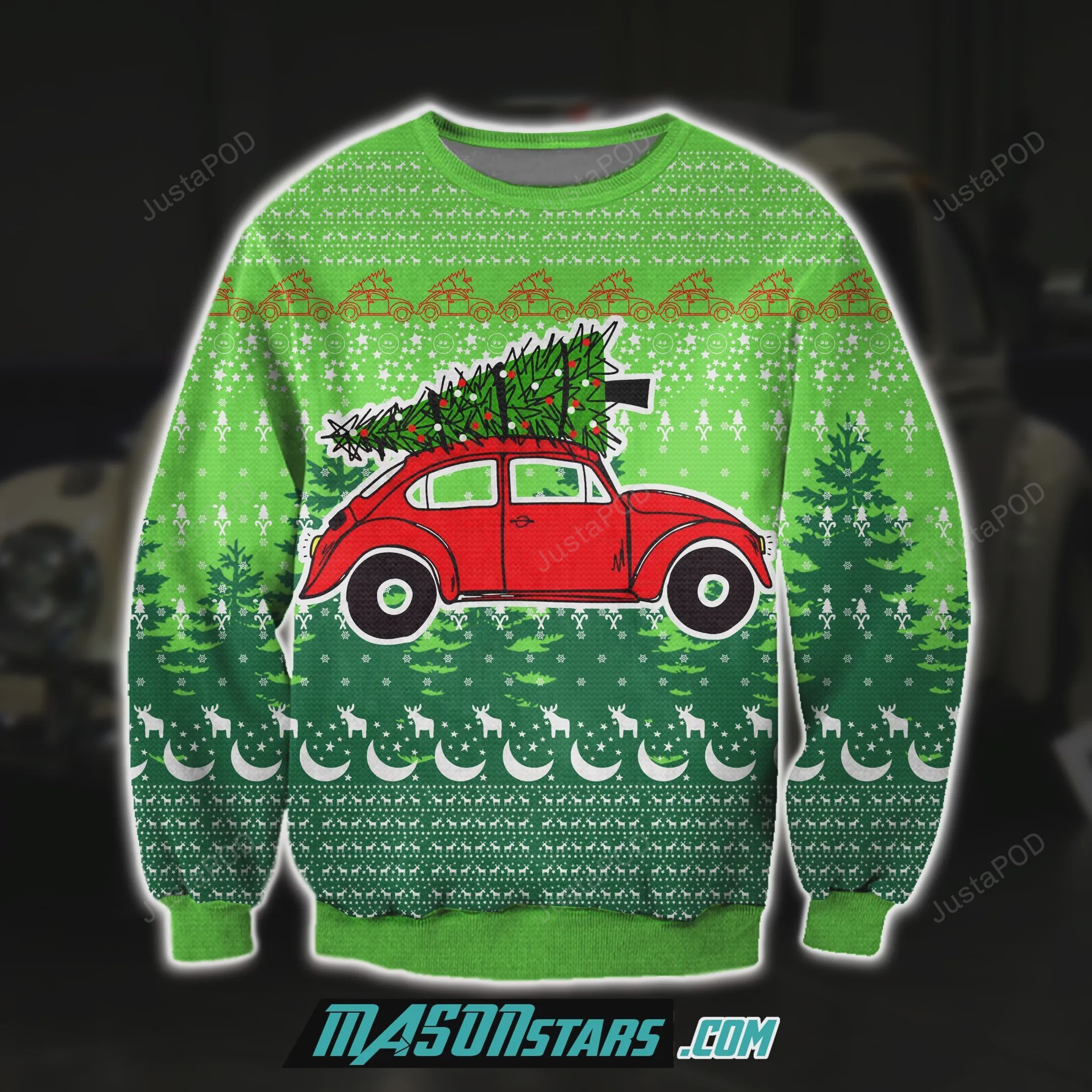 Red Bug Car 3D Print Knitting Pattern Ugly Christmas Sweater Red Bug Car 3D Print Knitting Pattern Ugly Christmas Sweater