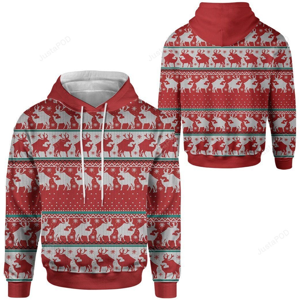 Red Reindeer Christmas 3D All Over Print Hoodie Red Reindeer Christmas 3D All Over Print Hoodie
