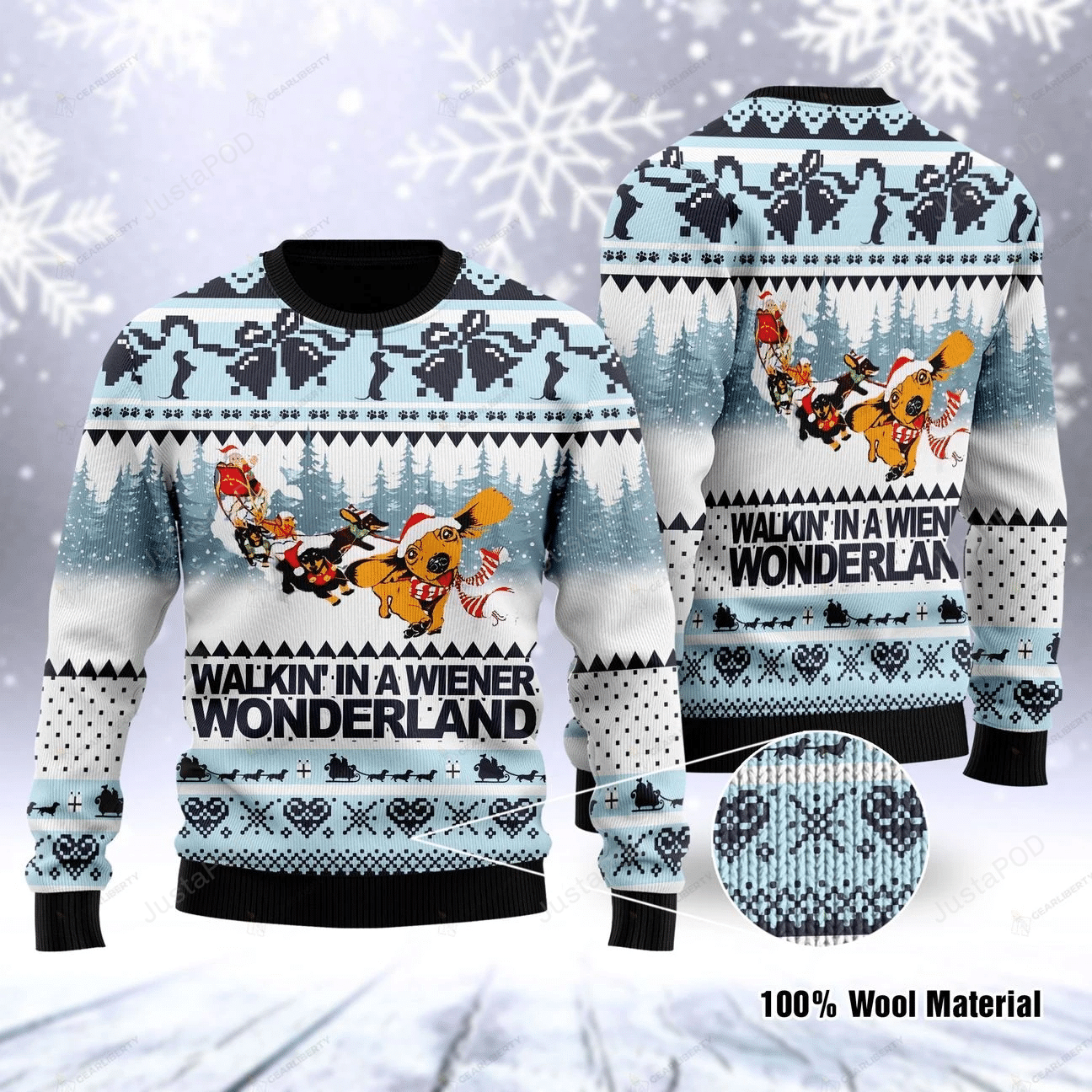Reindeer Santa Claus Walkin’ In A Wiener Wonderland For Men & Women Ugly Christmas Sweater Reindeer Santa Claus Walkin’ In A Wiener Wonderland For Men & Women Ugly Christmas Sweater