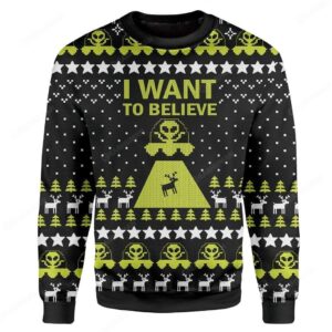 Reindeer Skull I Want To Believe For Unisex Ugly Christmas Sweater