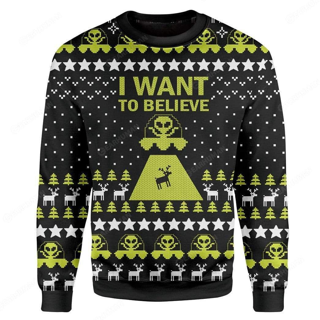Reindeer Skull I Want To Believe For Unisex Ugly Christmas Sweater Reindeer Skull I Want To Believe For Unisex Ugly Christmas Sweater