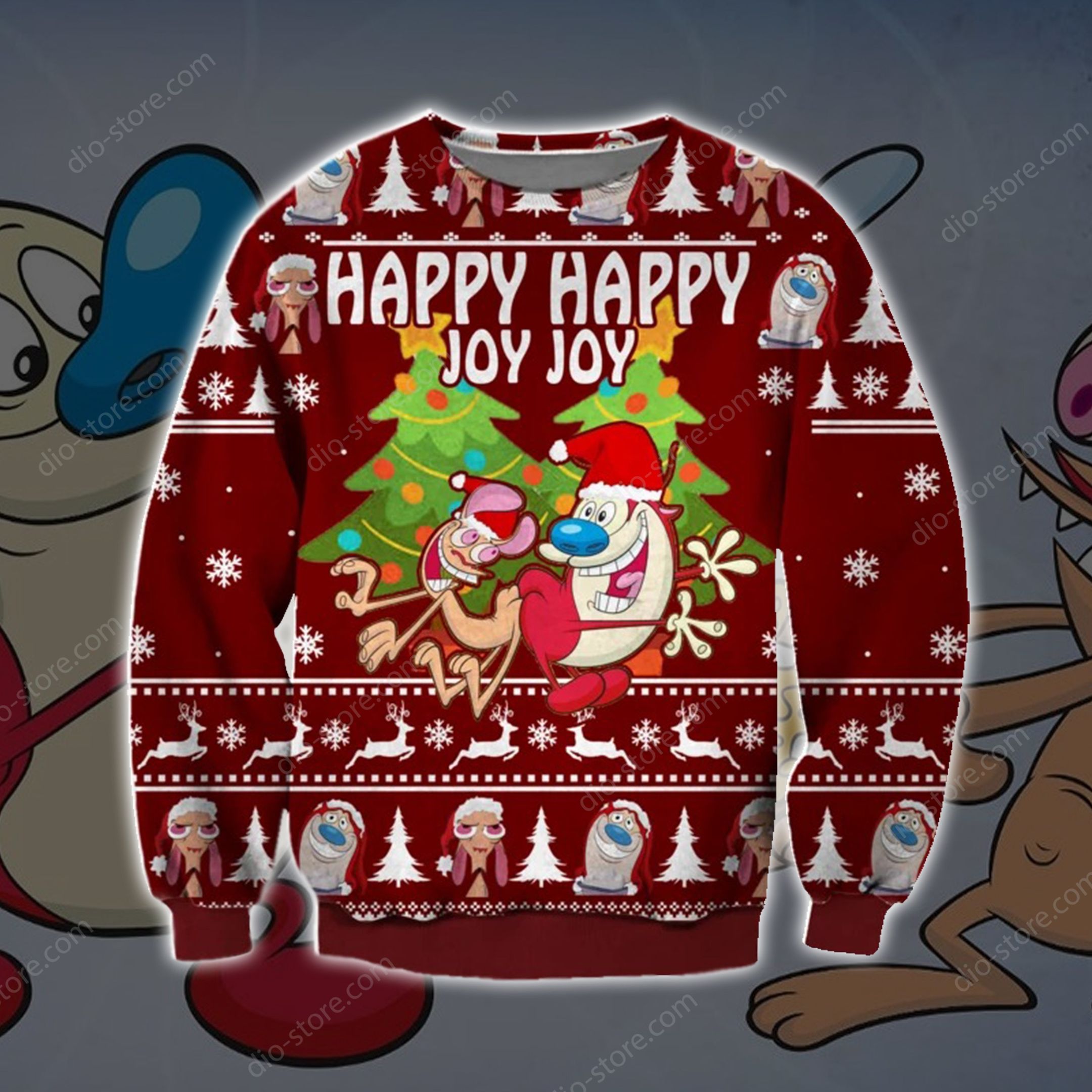Ren And Stimpy Knitting Pattern Happy Happy Joy Joy For Unisex Ugly Christmas Sweater Ren And Stimpy Knitting Pattern Happy Happy Joy Joy For Unisex Ugly Christmas Sweater