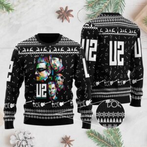 Rock Music U2 Band With Music Notes And Instruments Ugly Christmas Sweater