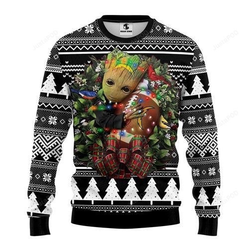 San Diego Chargers Groot Hug Ugly Christmas Sweater San Diego Chargers Groot Hug Ugly Christmas Sweater