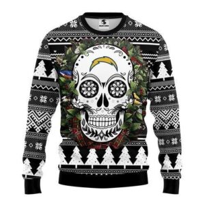 San Diego Chargers Skull Flower Ugly Christmas Sweater