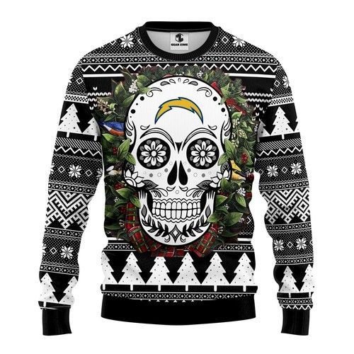 San Diego Chargers Skull Flower Ugly Christmas Sweater San Diego Chargers Skull Flower Ugly Christmas Sweater