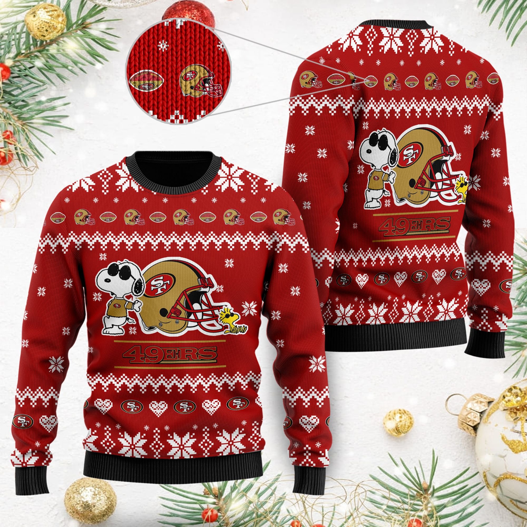 San Francisco 49ers Cute The Snoopy Show Football Helmet 3D All Over Print Ugly Christmas Sweater San Francisco 49ers Cute The Snoopy Show Football Helmet 3D All Over Print Ugly Christmas Sweater