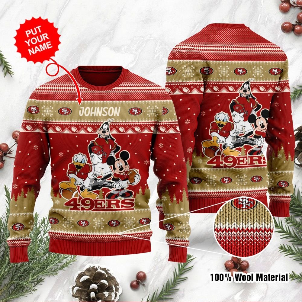 San Francisco 49ers Disney Donald Duck Mickey Mouse Goofy Personalized Ugly Christmas Sweater San Francisco 49ers Disney Donald Duck Mickey Mouse Goofy Personalized Ugly Christmas Sweater