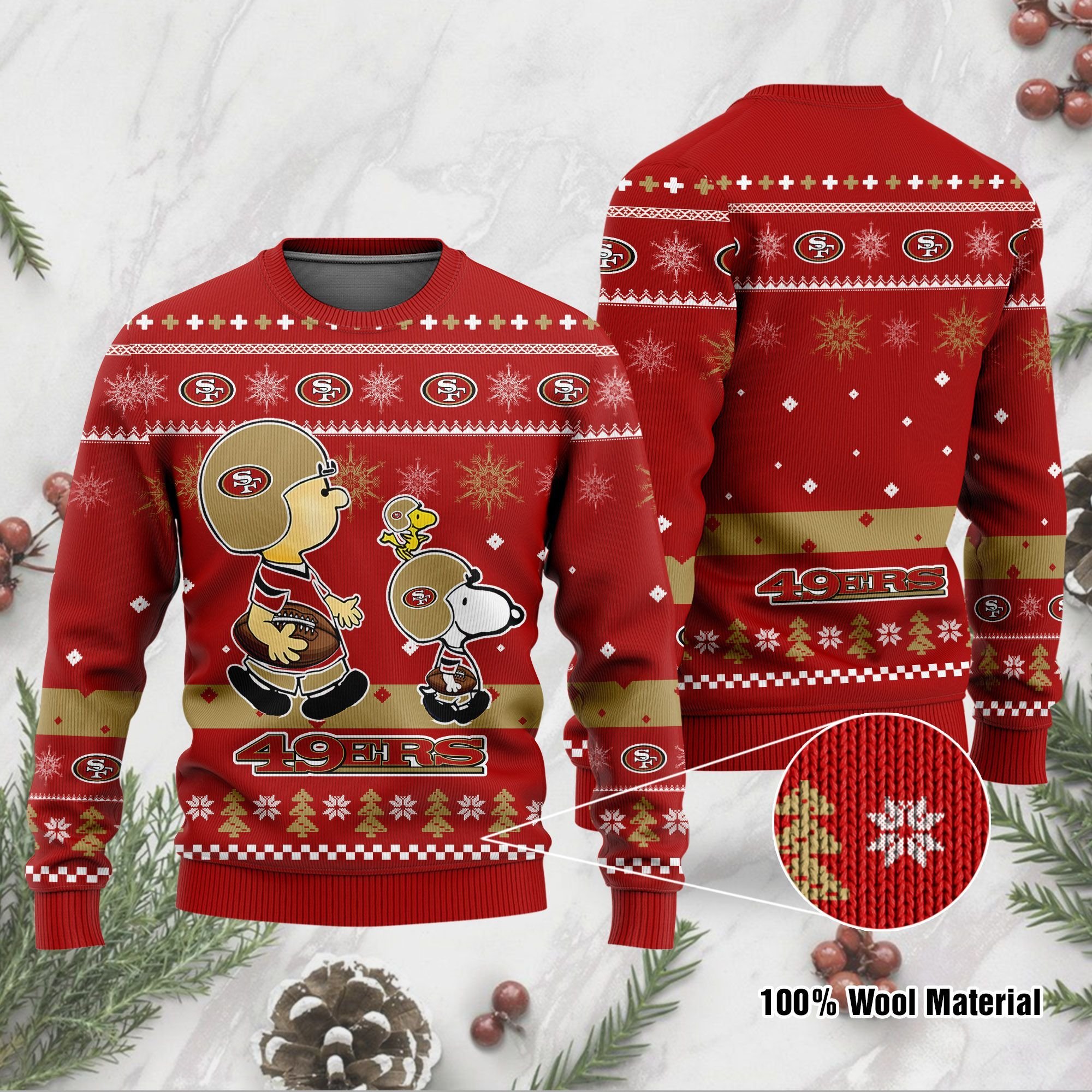 San Francisco 49ers Funny Charlie Brown Peanuts Snoopy Ugly Christmas Sweater San Francisco 49ers Funny Charlie Brown Peanuts Snoopy Ugly Christmas Sweater
